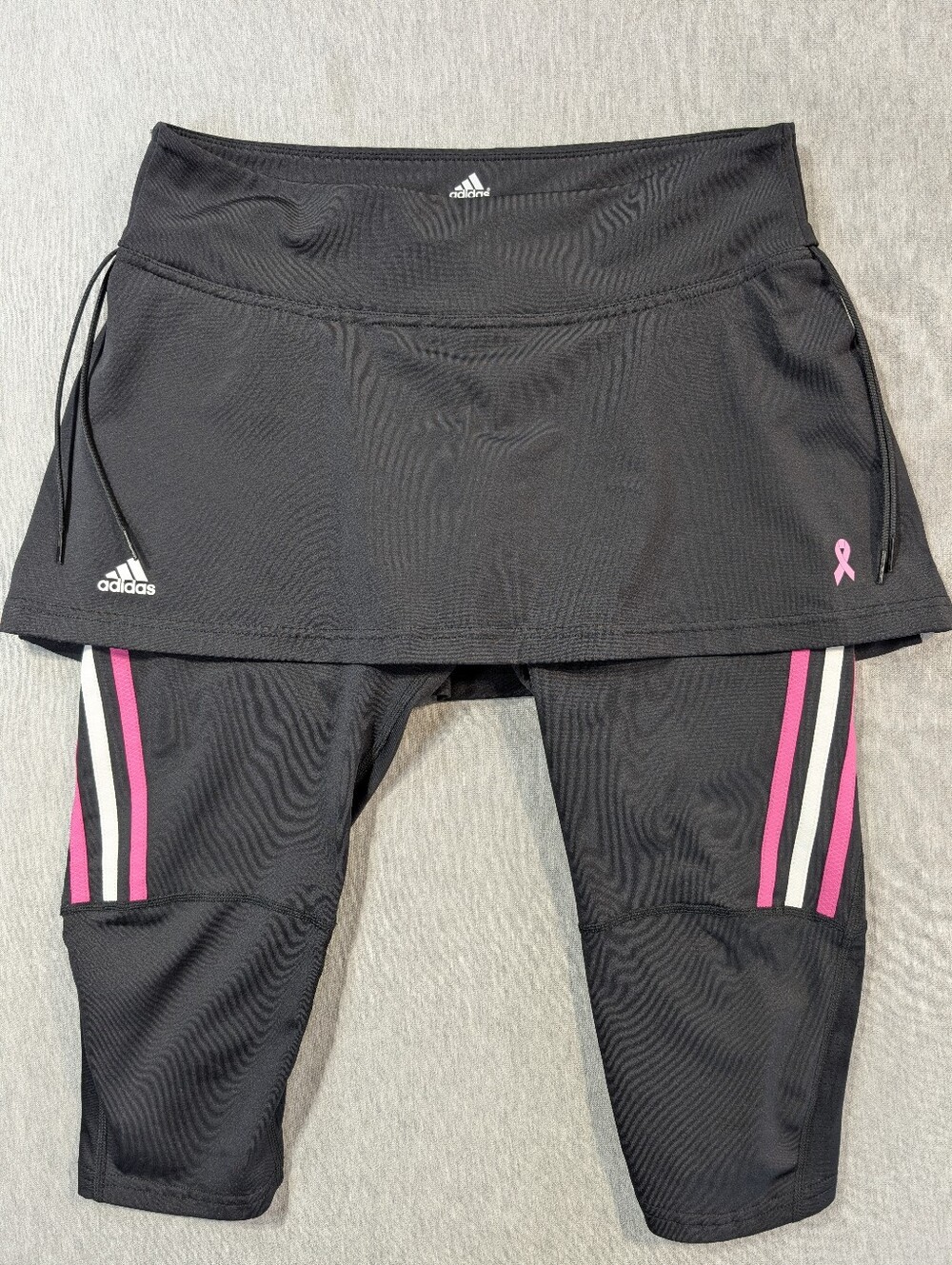 Adidas Skirt Leggings Attached "Beating Breast Cancer" Ribbon Large Black Pink